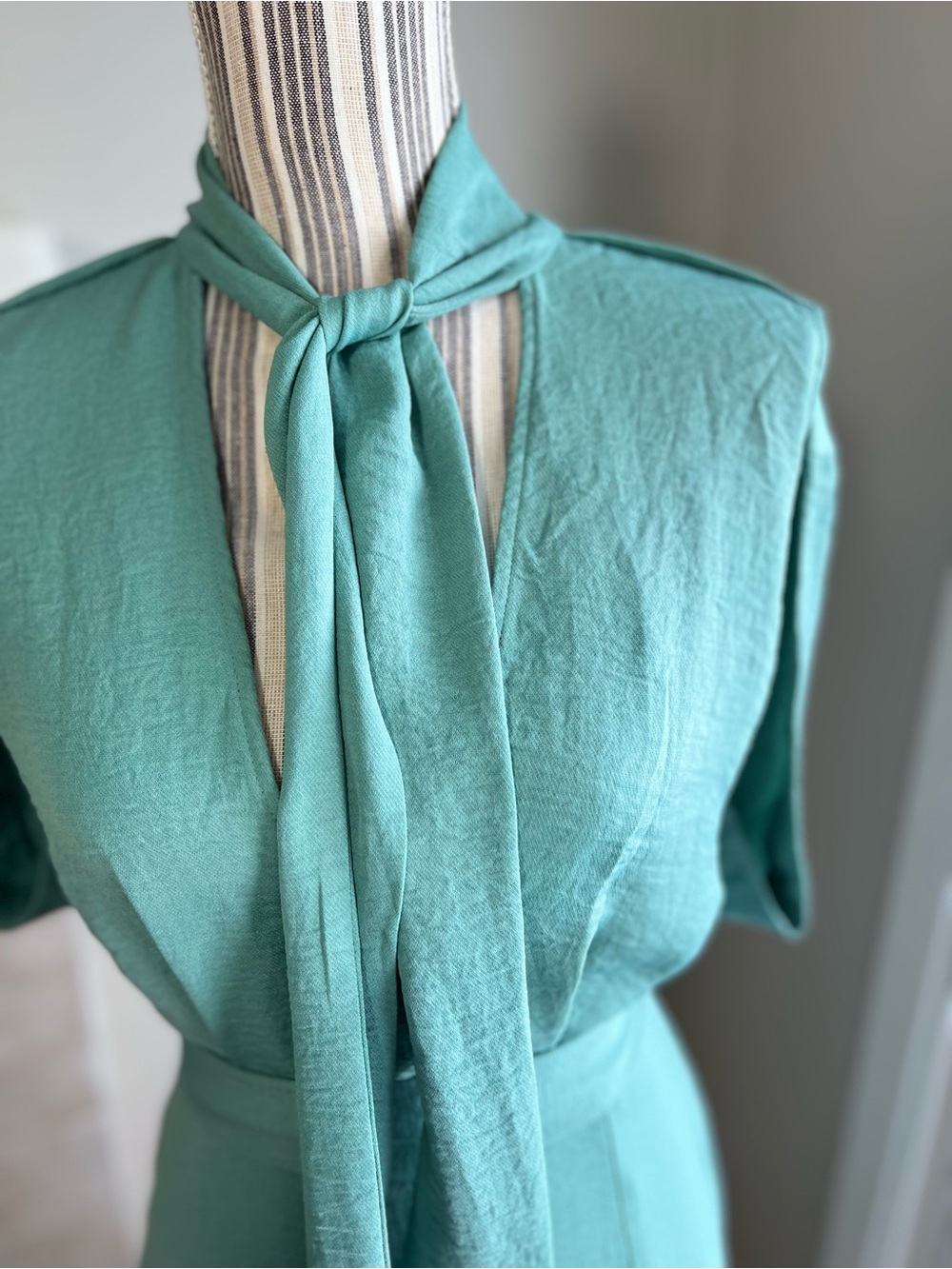 Sage Green Tie-Neck Maxi Dress - Picture 3 of 5